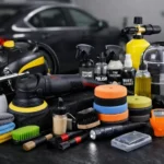 Modern automotive detailing studio with technicians working on luxury vehicles, showcasing a profitable and professionally managed detailing business.